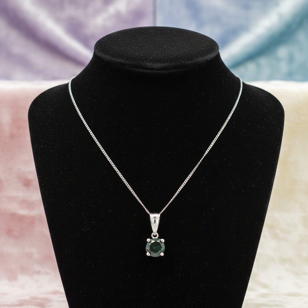 14K White gold 0.50ct black diamond pendant with chain