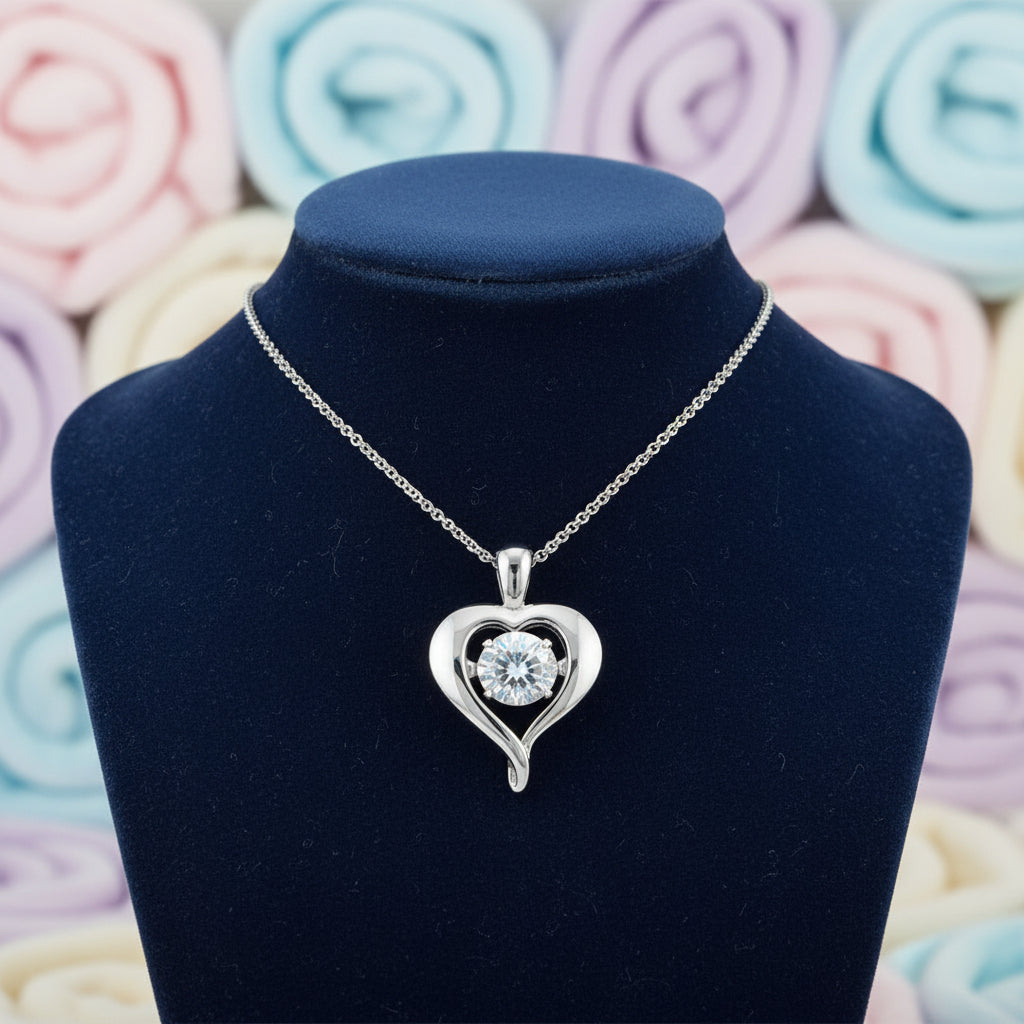 10K WG 0.25ct VS,EF RB Lab Grown Diamond Heart Moving Solitaire Pendant w/ Chain