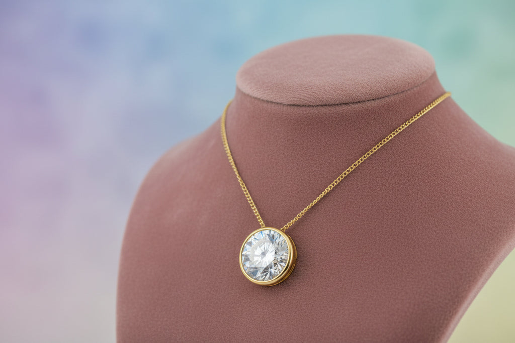 10K YG 0.70ct VS,EF RB Lab Grown Diamond Bezel Set Solitaire Pendant w/ Chain