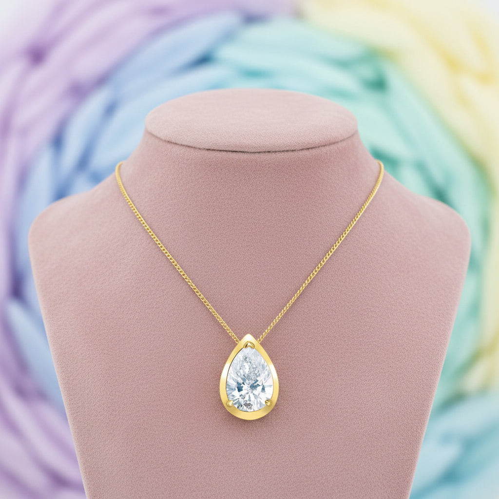 10K YG 0.50ct VS,EF Pear Shaped Lab Grown Diamond Picture Frame Pendant w/ Chain