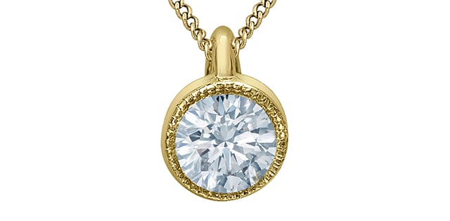 10K YG 0.30ct VS,EF RB Lab Grown Diamond Miligrain Bezel Set Pendant w/ Chain