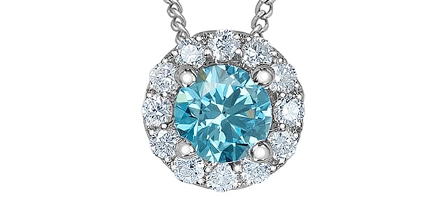10K WG 0.23ct RB Blue Lab Grown Diamond & 0.10ctw RB Lab Diamonds in Halo Pendant w/ Chain