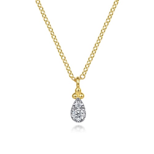 (S2203395) 14K YG 0.09ctw SI Diamond Bujukan Teardrop Pendant Necklace 17.5" "Gabriel & Co."