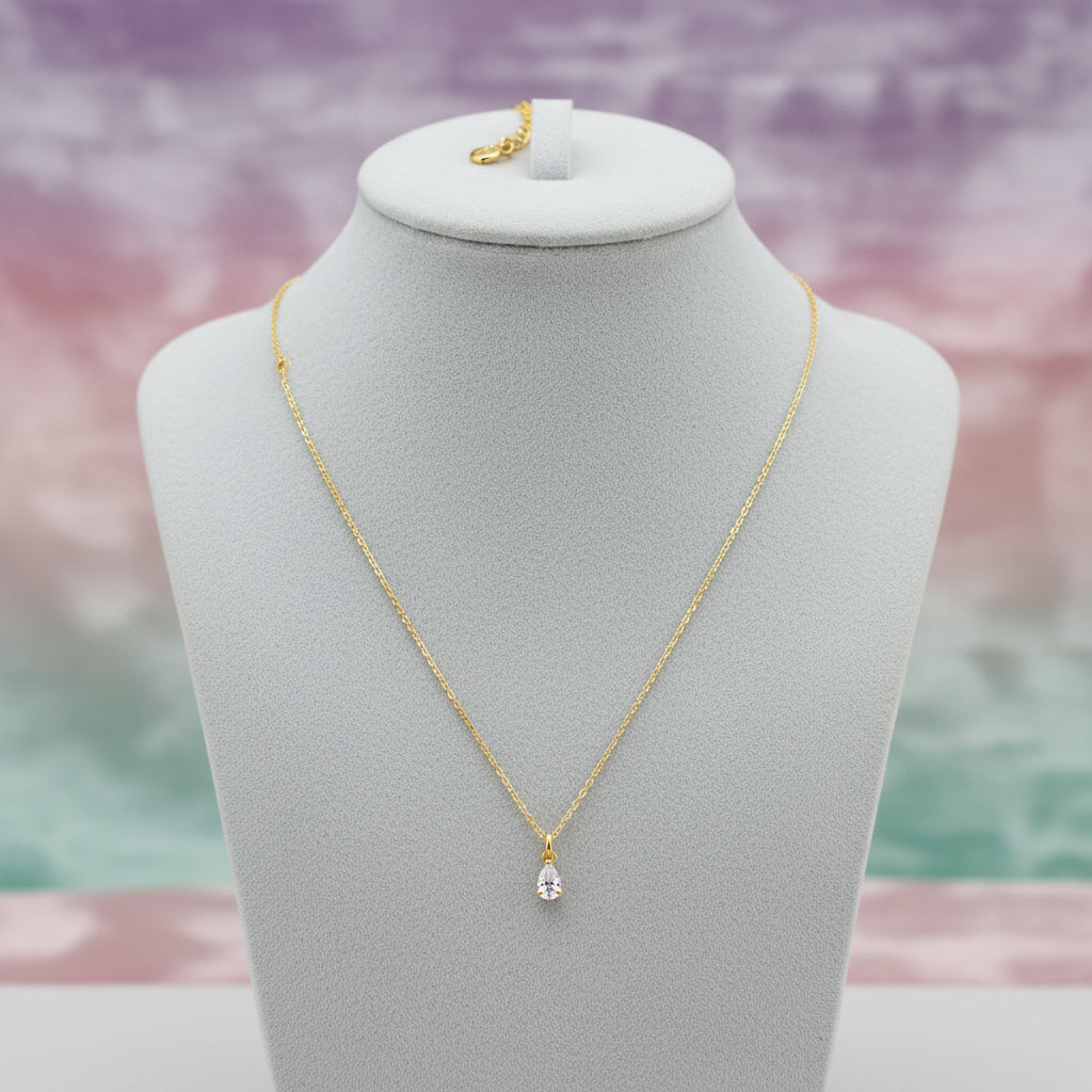 (S2203395) 14K YG 0.09ctw SI Diamond Bujukan Teardrop Pendant Necklace 17.5" "Gabriel & Co."