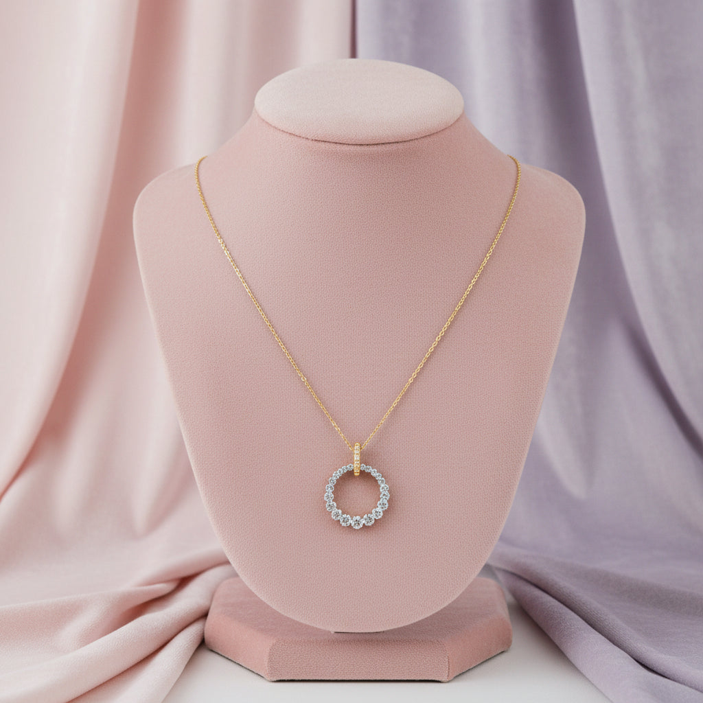 (S2205373) 14K YG/WG 0.54CTW Diamond Bujukan Drop Necklace "Gabriel & Co"