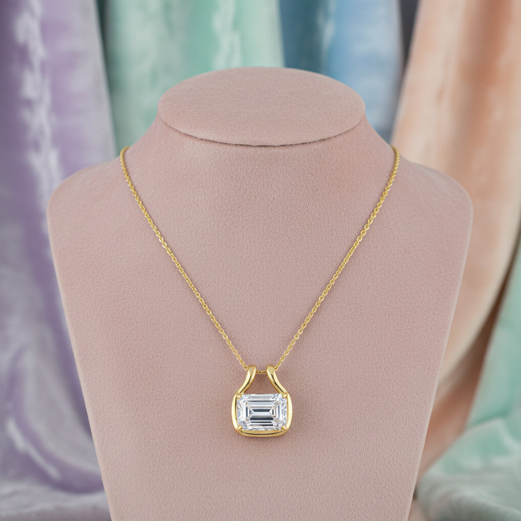 10K Yellow gold fancy solitaire pendant with chain