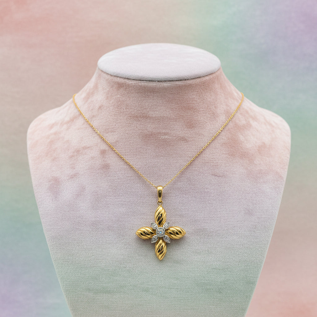 18K Two tone fancy diamond pendant