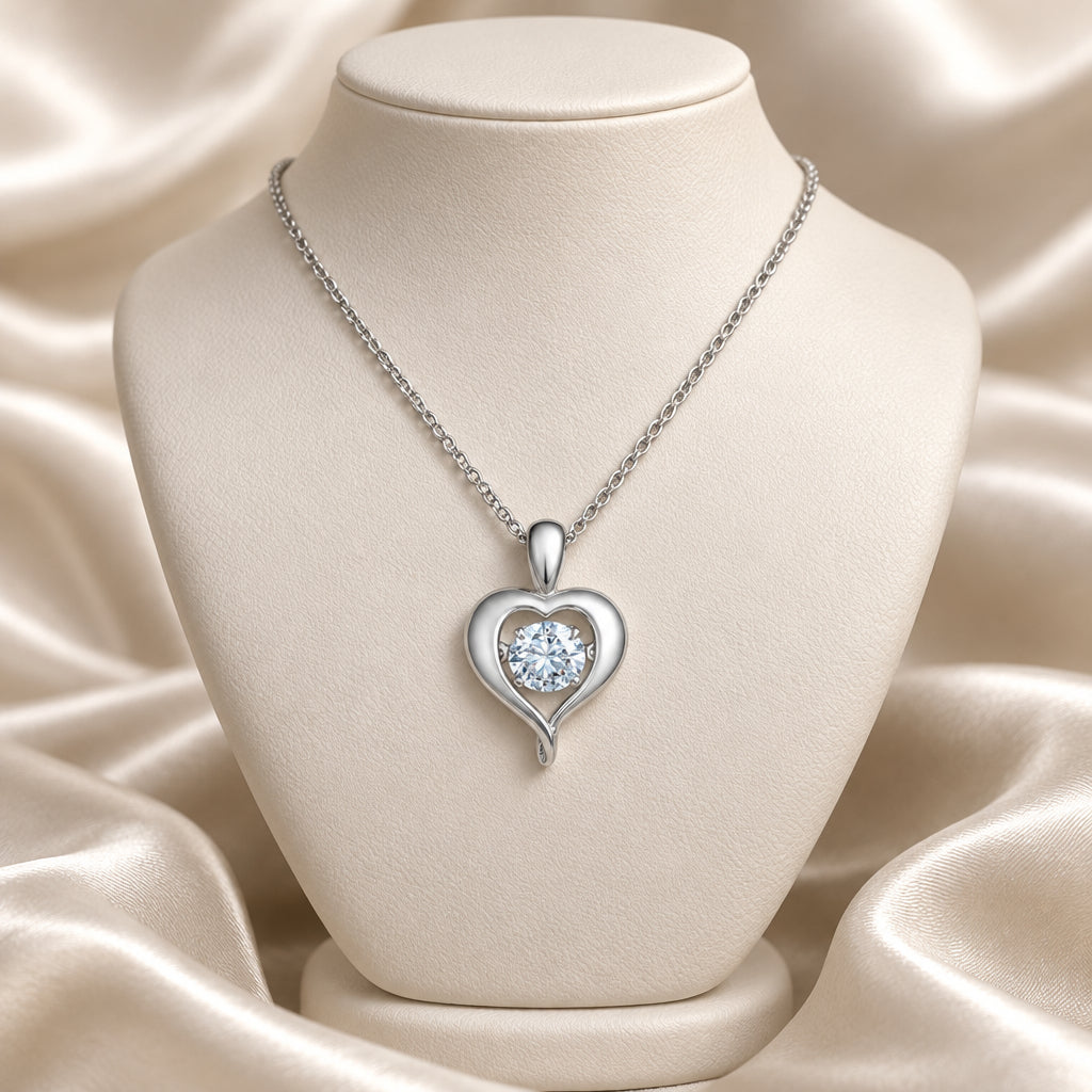 10K WG 0.25ct VS,EF RB Lab Grown Diamond Heart Moving Solitaire Pendant w/ Chain