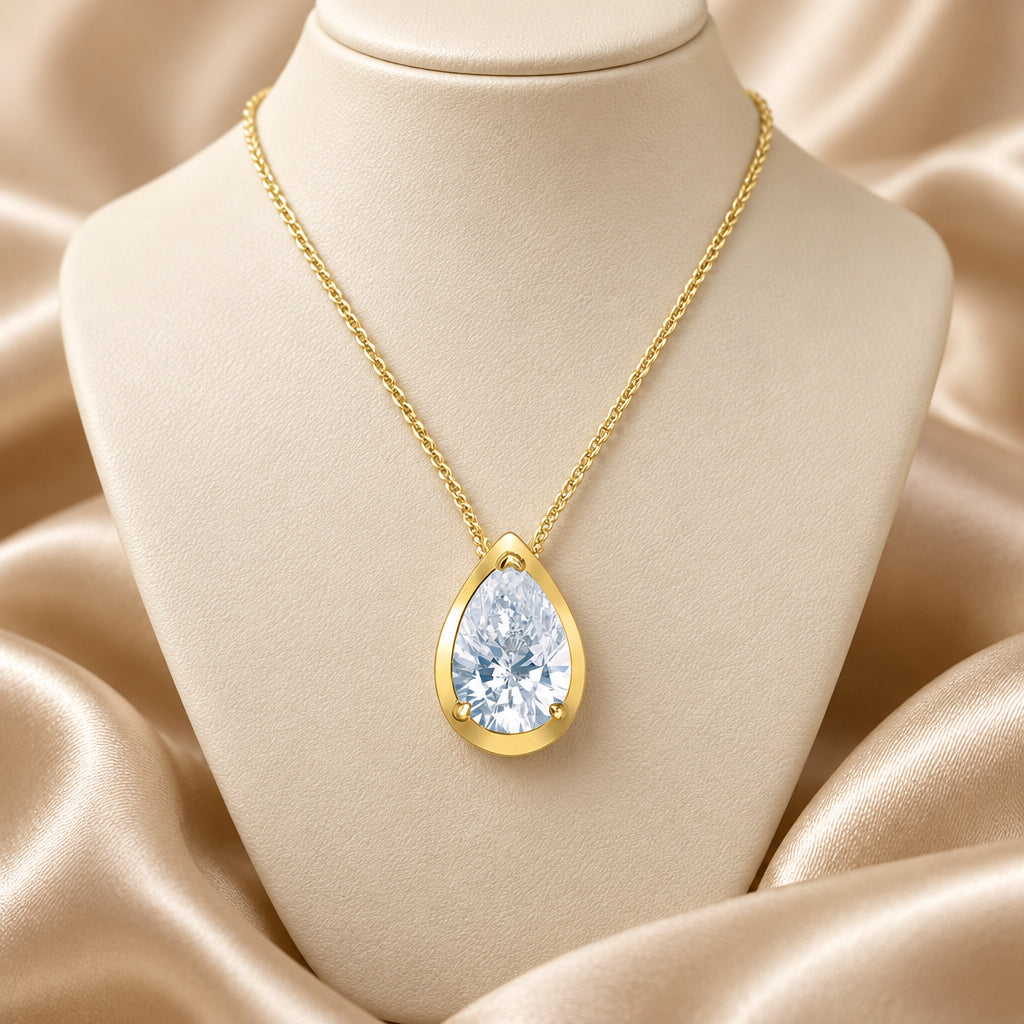 10K YG 0.50ct VS,EF Pear Shaped Lab Grown Diamond Picture Frame Pendant w/ Chain