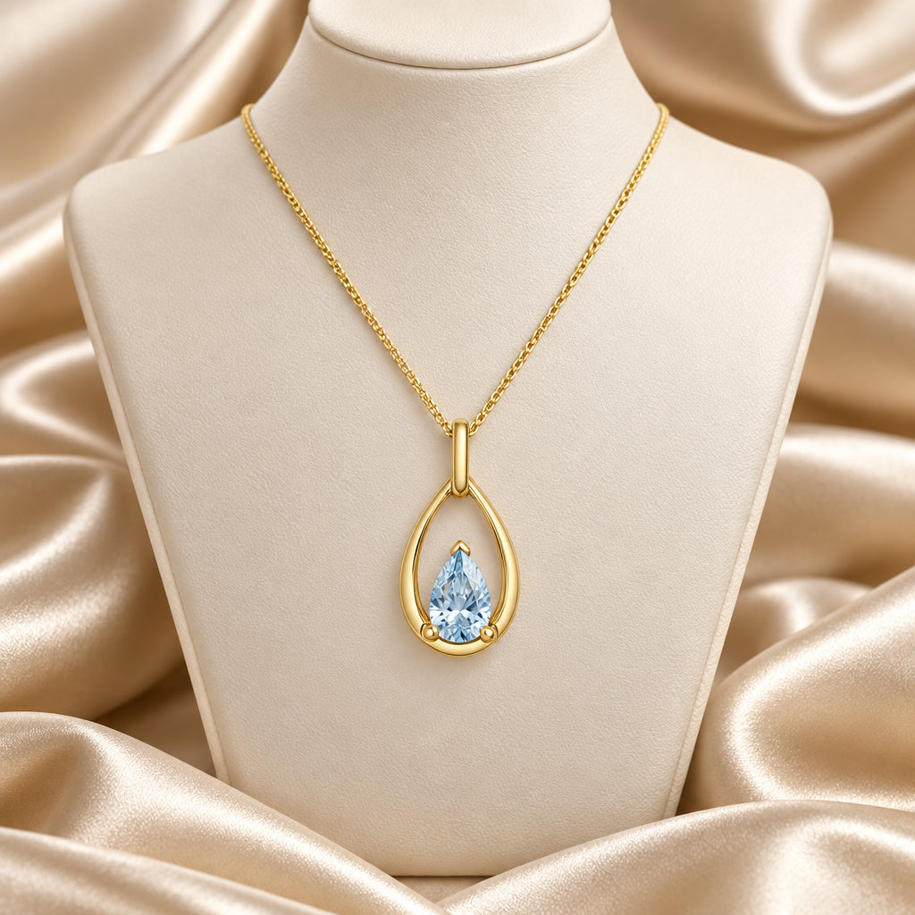 10K YG 0.30ct VS,EF Pear Lab Grown Diamond Open Soliatire Pendant w/ Chain