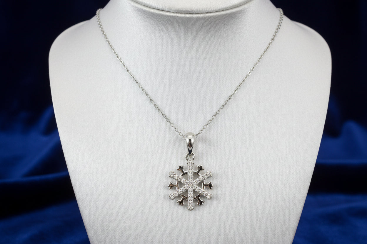 Sterling Silver Rhd CZ Snowflake Pendant with Chain