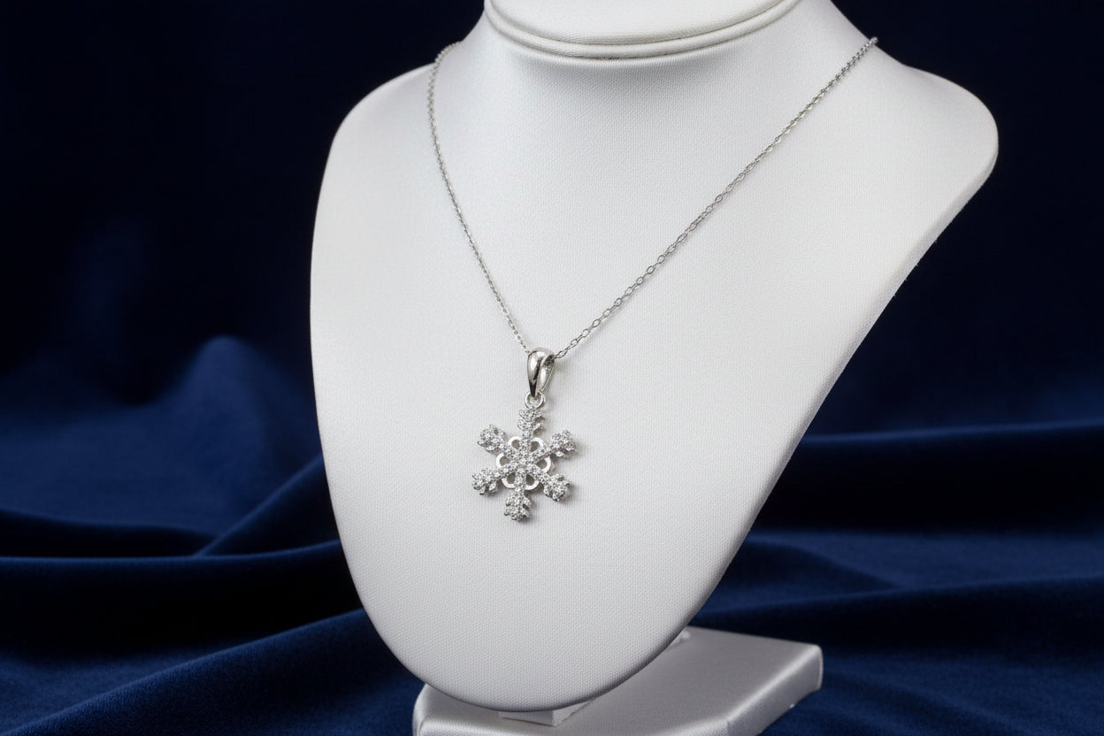STERLING SILVER RHD CZ SNOWFLAKE PENDANT WITH CHAIN