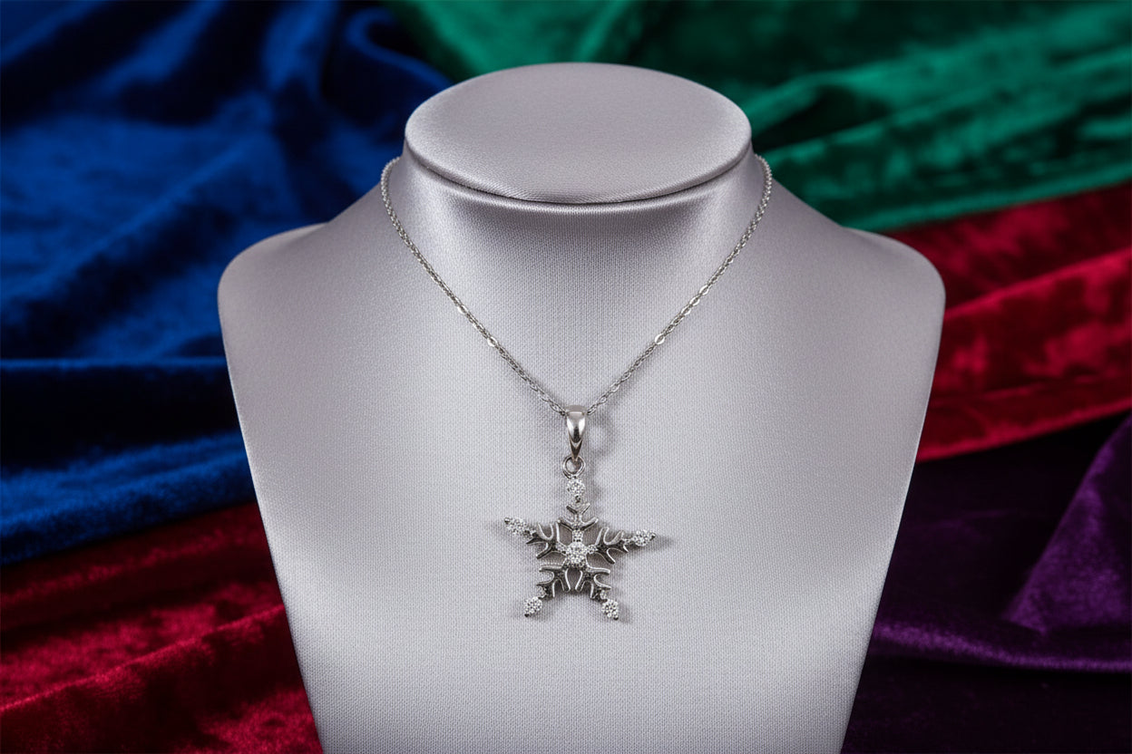 Sterling Silver RHD CZ Snowflake Pendant with Chain