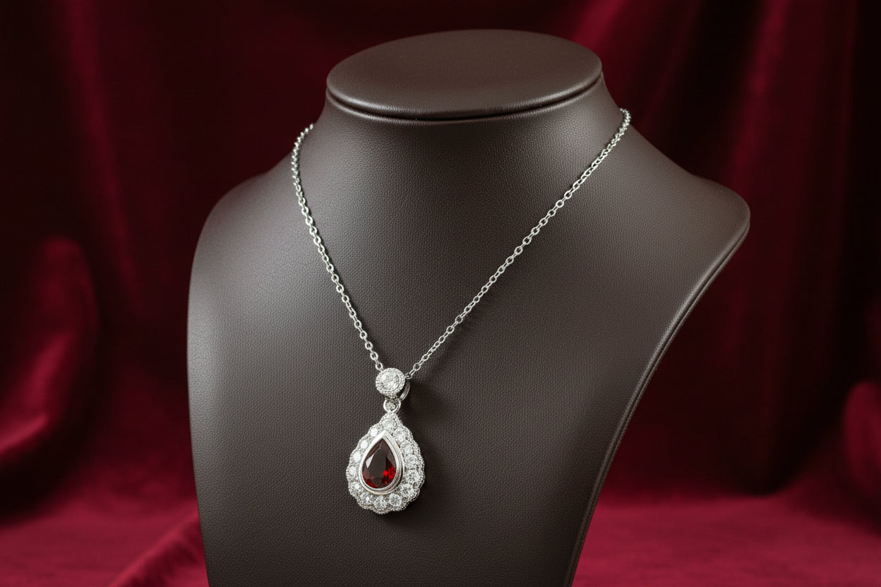 18K WG .47CT RUBY & .25CTW DIAMOND PENDANT WITH CHAIN