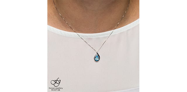 10K WG BLUE TOPAZ PEAR SHAPE WITH 0.015CTW DIAMOND PENDANT