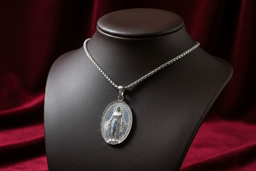STAINLESS STEEL MIRACULOSA REVERSIBLE OVAL PENDANT WITH CHAIN