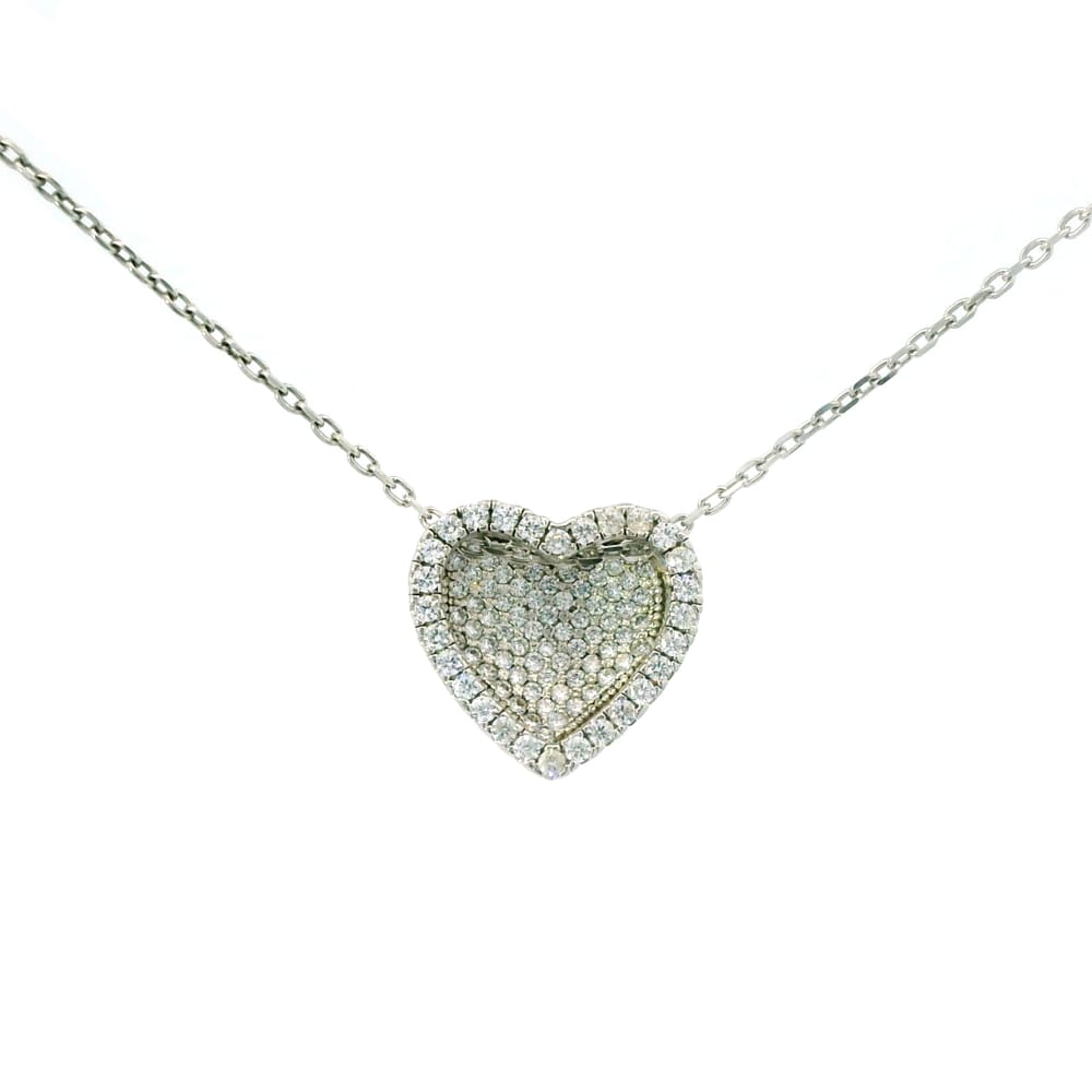 Sterling silver micro pave CZ heart slider pendant with chain