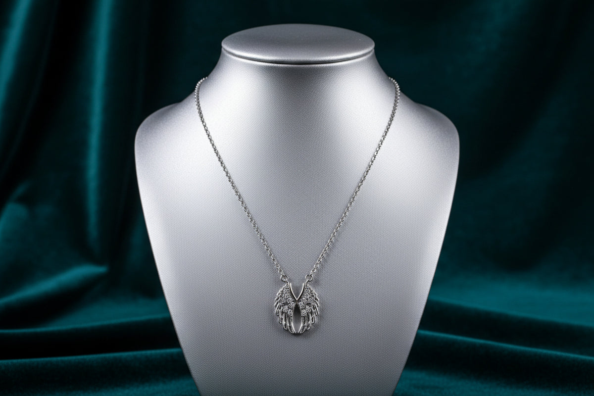 925 SILVER & CZ ANGEL WINGS PENDANT ON CHAIN