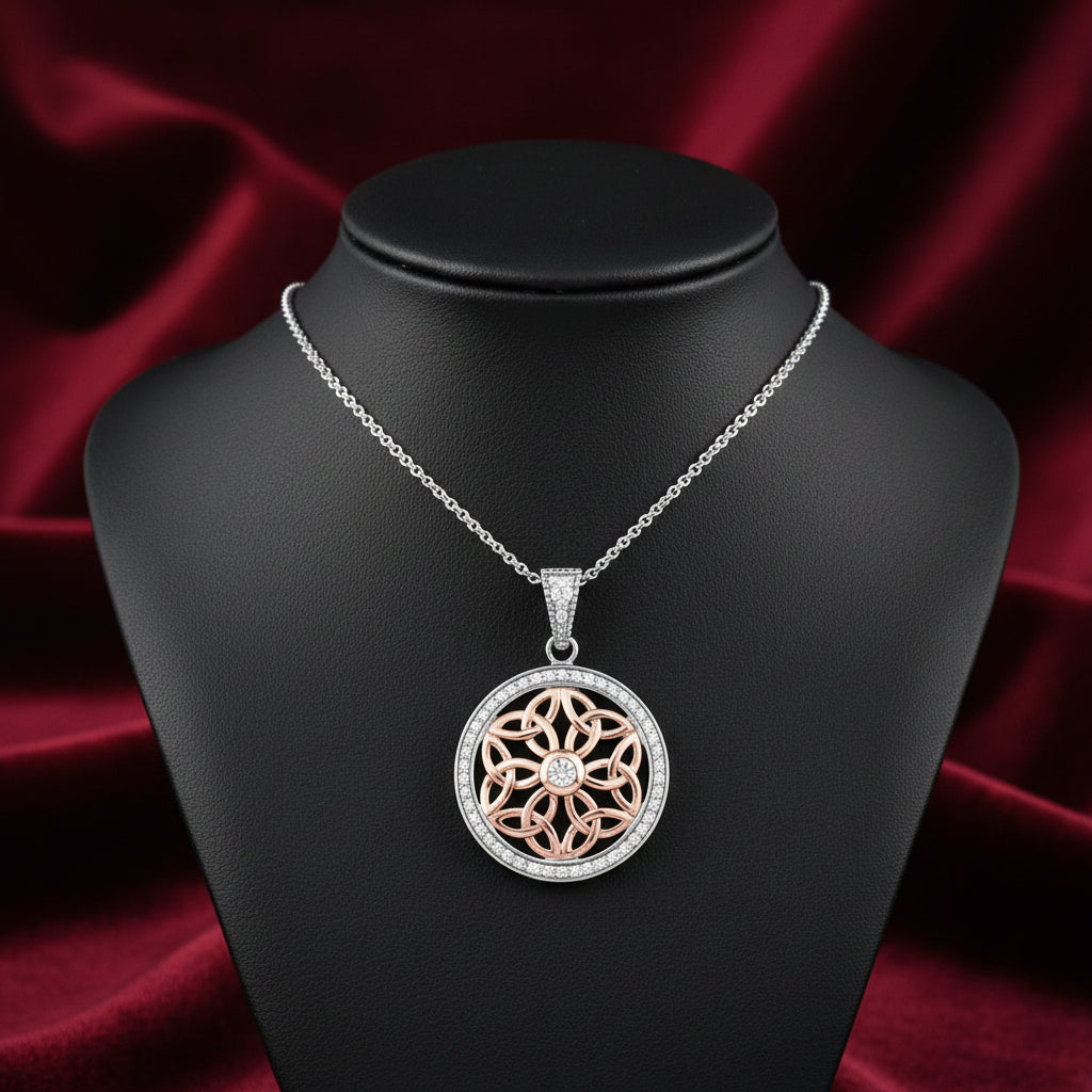 SS 10K RG CZ TRINITY ROUND PENDANT