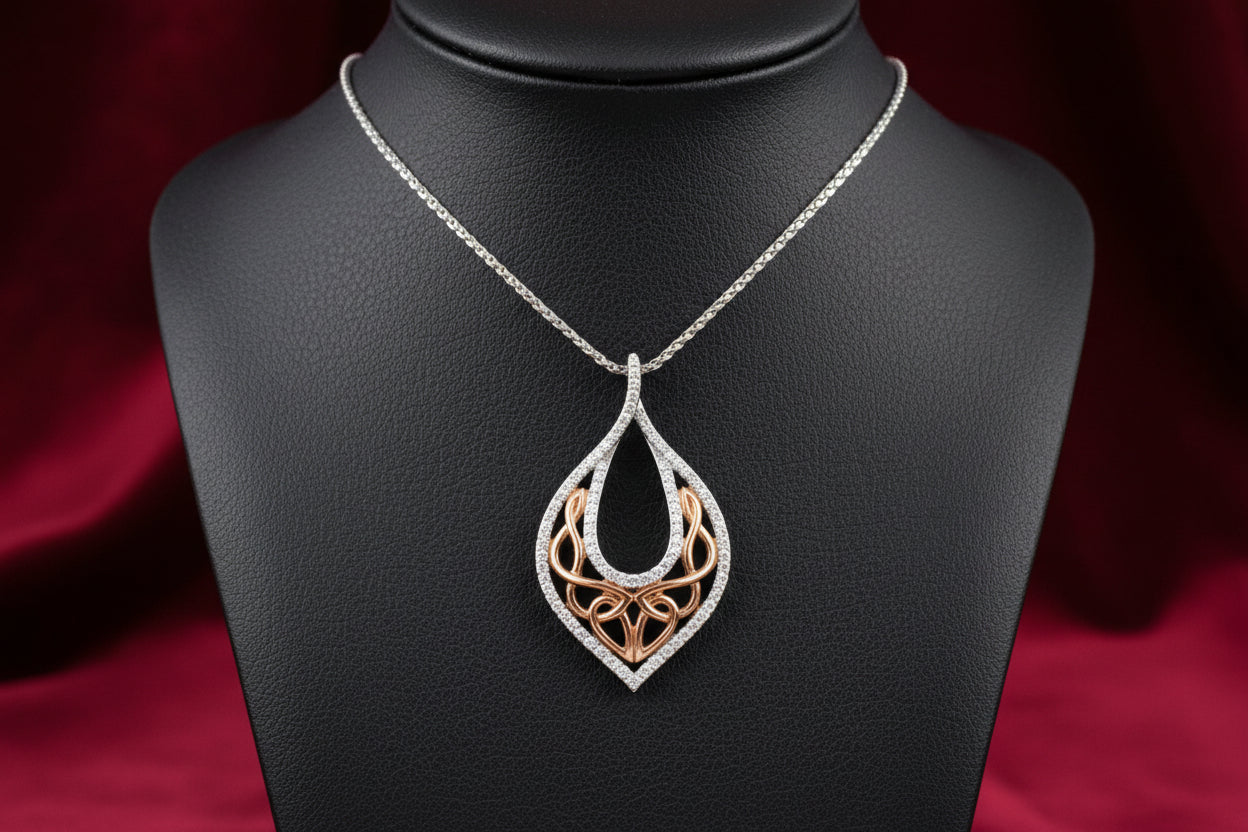 SS RHODIUM + 10K RG W/ WHIET CZ LOVES CHALICE PENDANT