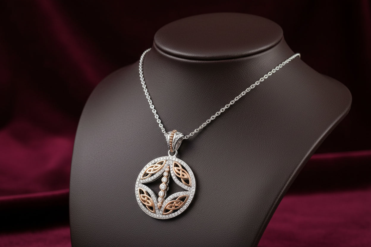 KEITH JACK SS RHOD /10K RG WITH WHITE & BLACK CZ REVERSIBLE BRIDGE PENDANT - SMALL WITH CHAIN