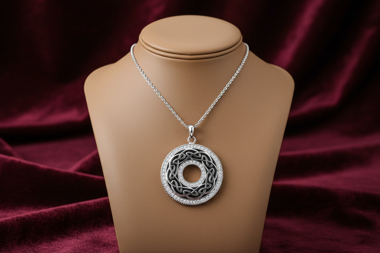 KEITH JACK SS BLACK ENAMEL & CZ WINDOW TO THE SOUL PENDANT WITH CHAIN