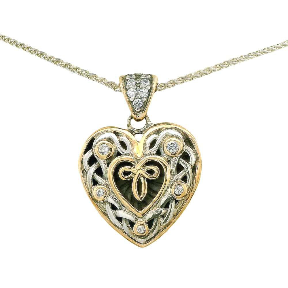 KEITH JACK SS 10K YG CZ CELTIC HEART PENDANT SMALL WITH CHAIN