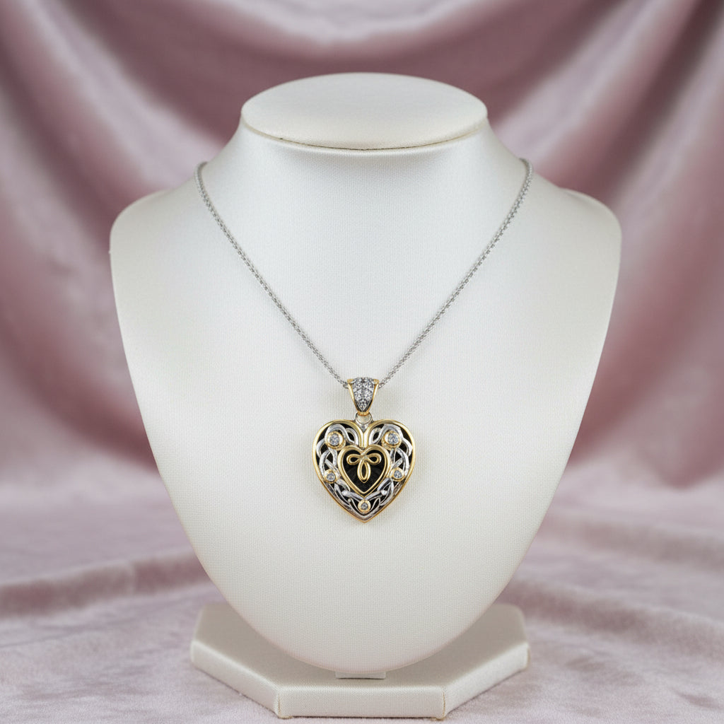 KEITH JACK SS 10K YG CZ CELTIC HEART PENDANT SMALL WITH CHAIN