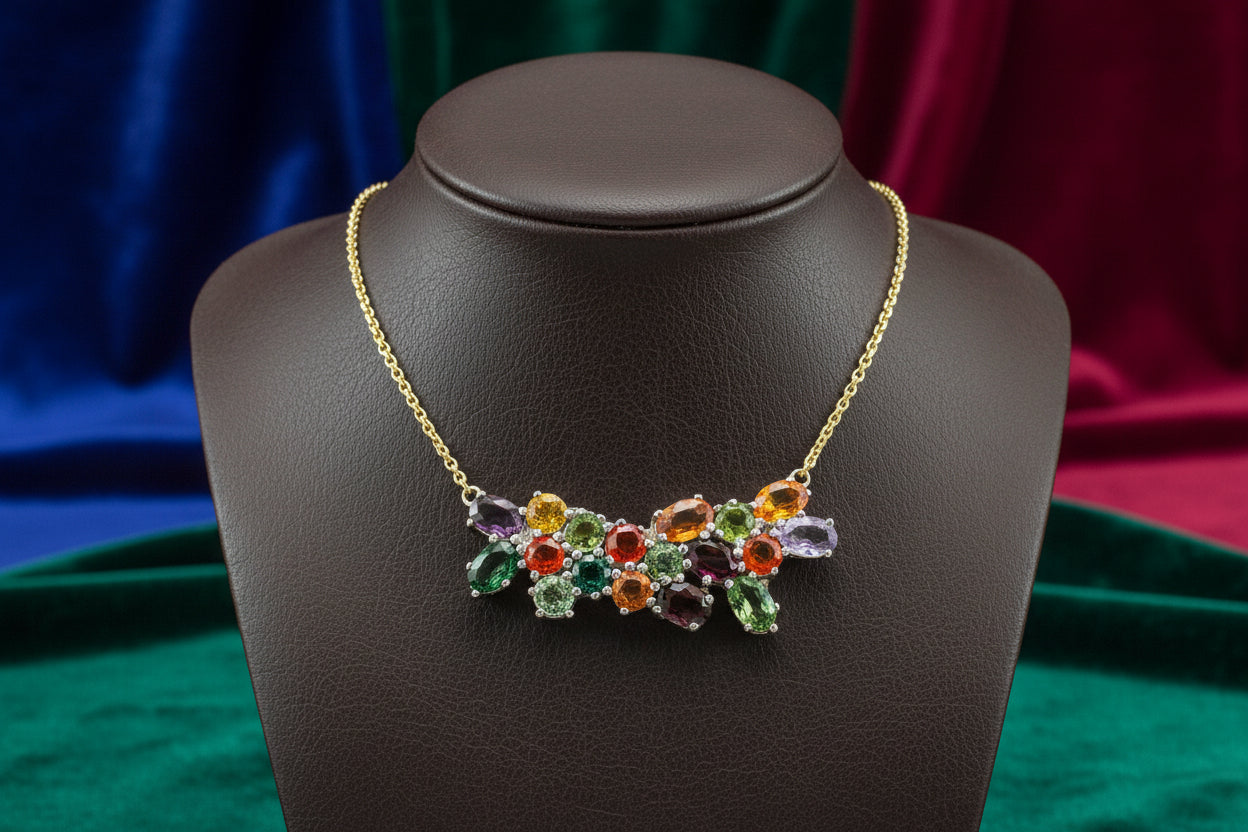 14K YG/WG 9.20TW CUSTOM MULTI COLOUR NATURAL SAPPHIRE NECKLACE.