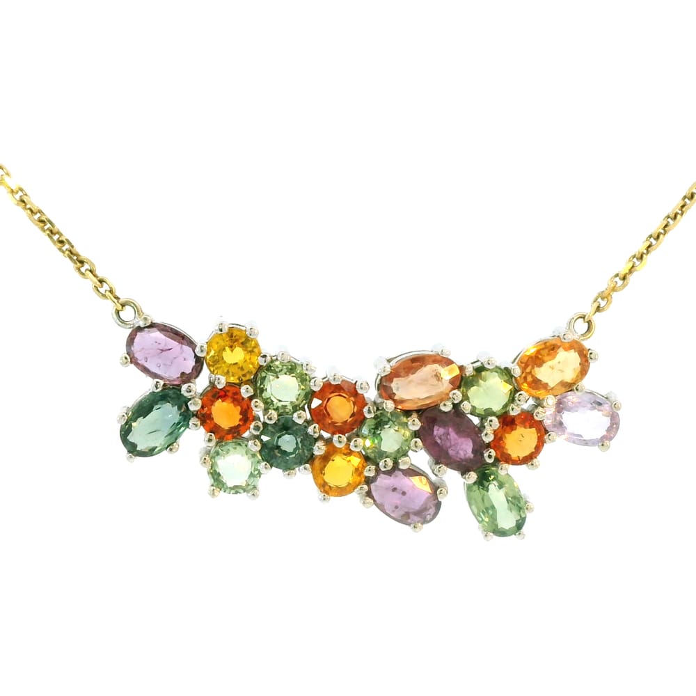 14K Yellow & white gold 9.20ctw multi colored sapphire necklace.