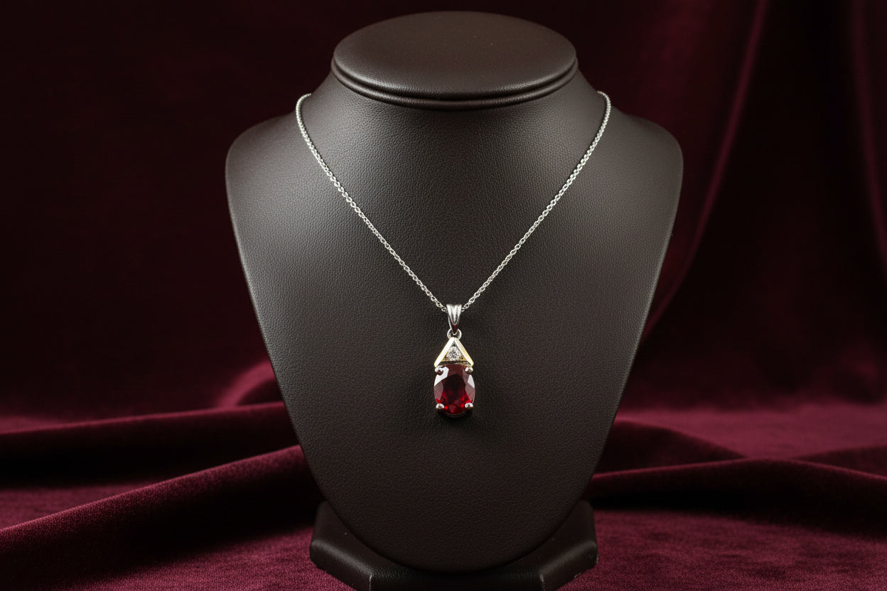 14K WG 1.24CT RUBY & .03CT DIAMOND PENDANT WITH CHAIN