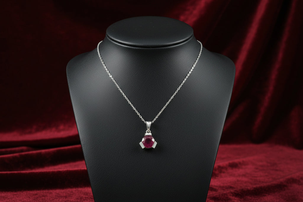14K WG .65CT RUBY PENDANT WITH CHAIN
