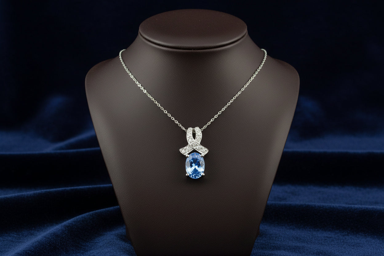 14K WG DIAMOND AND SAPPHIRE PENDANT WITH CHAIN