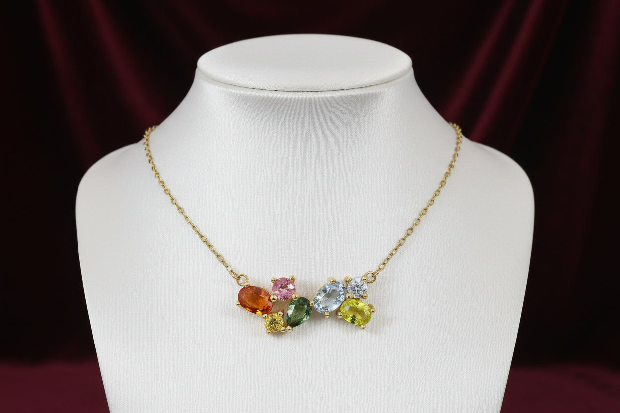 10K YG MULTI COLOURED 2.5CTW SAPPHIRE NECKLACE