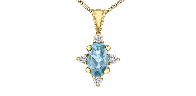 10K YG Aquamarine & 0.03ctw Diamond Pendant with chain