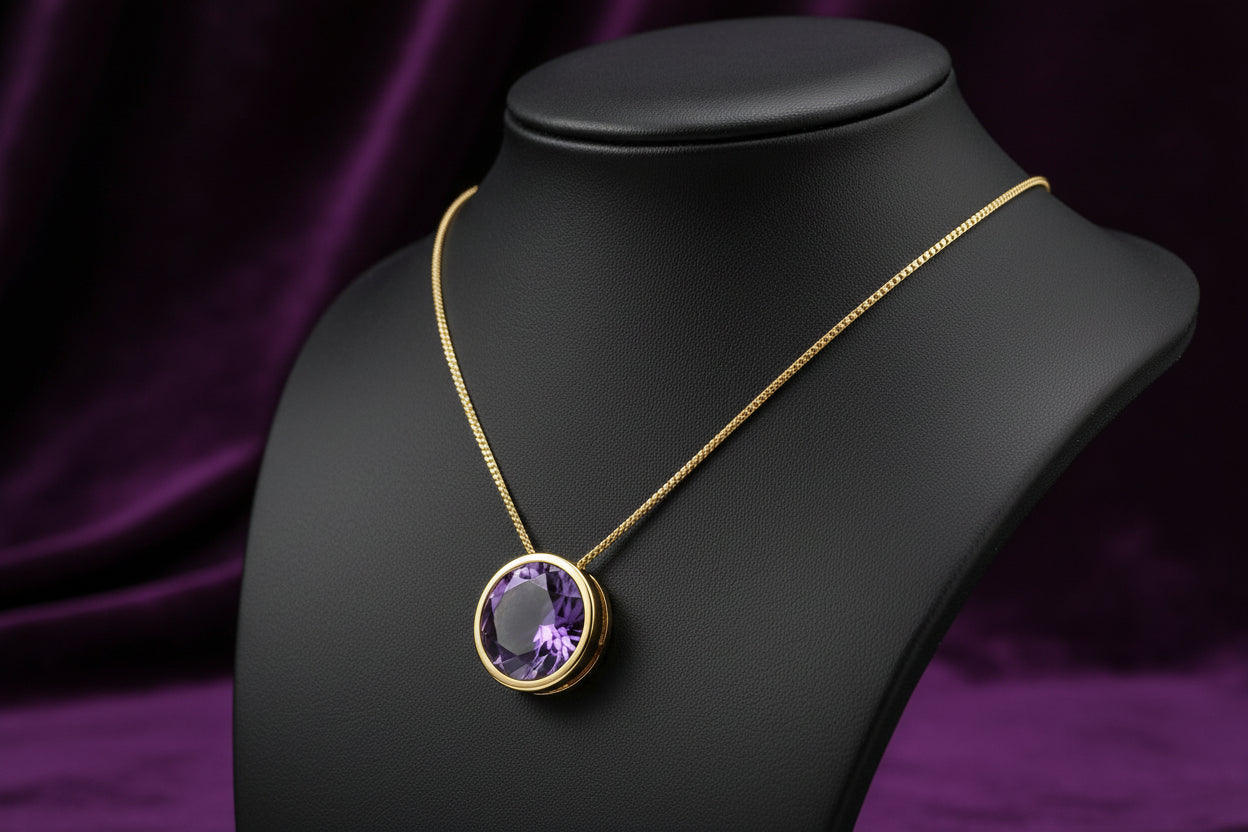 10K YG 5mm Rd Amethyst Bezel Set Pendant with chain