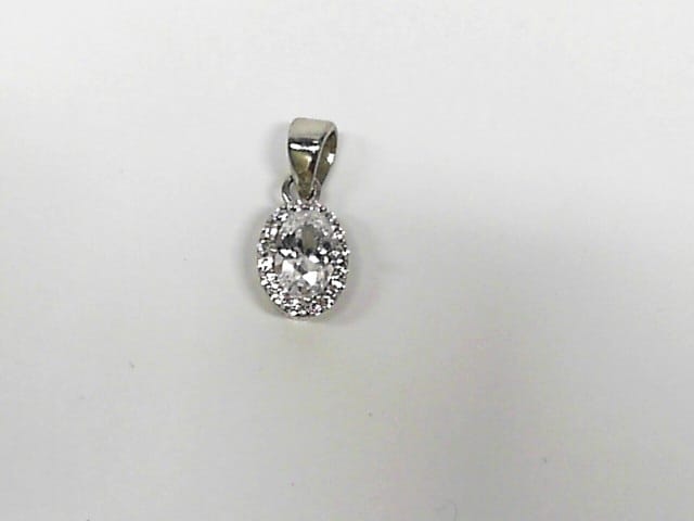 Sterling Silver RHD Oval CZ Halo Pendant