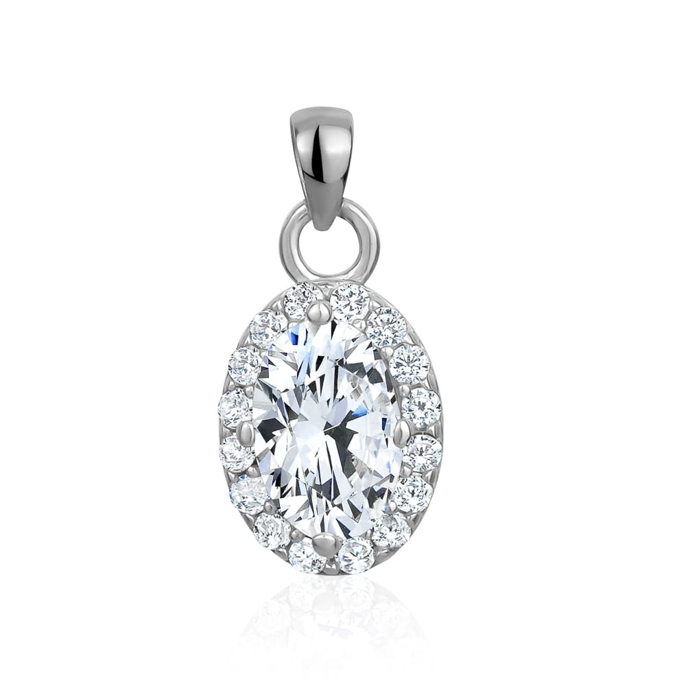 Sterling Silver RHD Oval CZ Halo Pendant