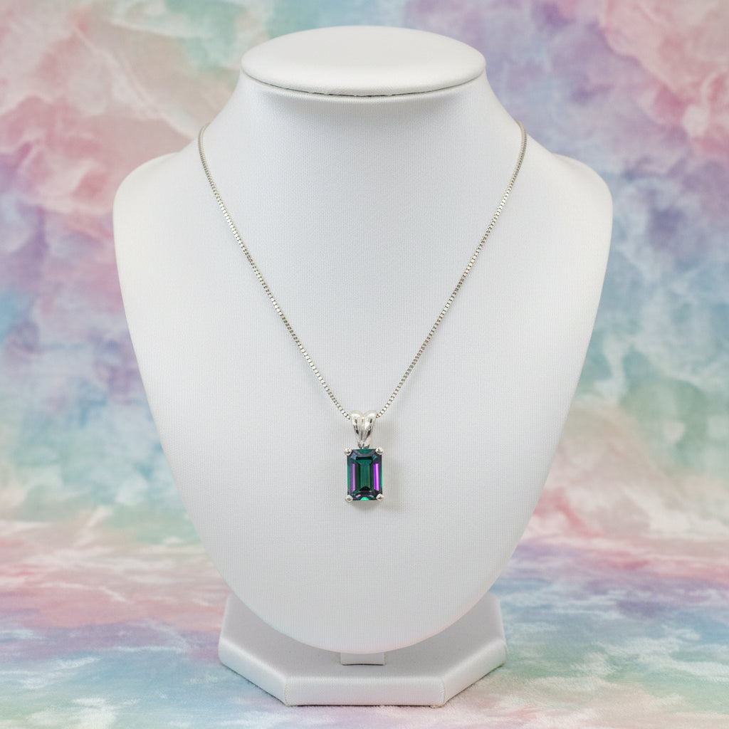 10K White gold mystic topaz pendant with chain