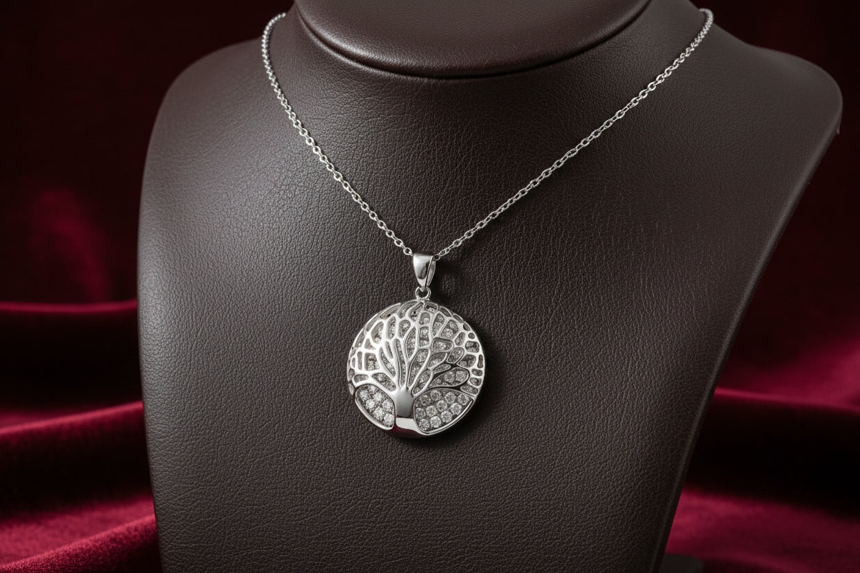 Sterling Silver RHD 3D Tree of Life CZ Pendant with Chain