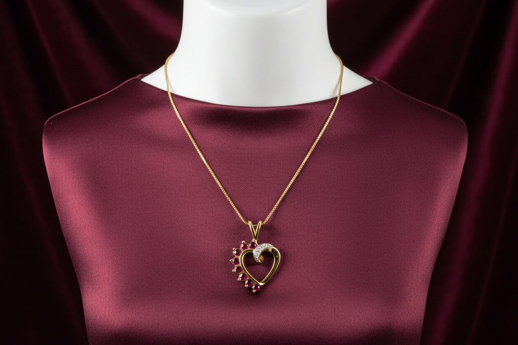 10K YG Ruby and 0.03CTW Diamond Pendant With Chain