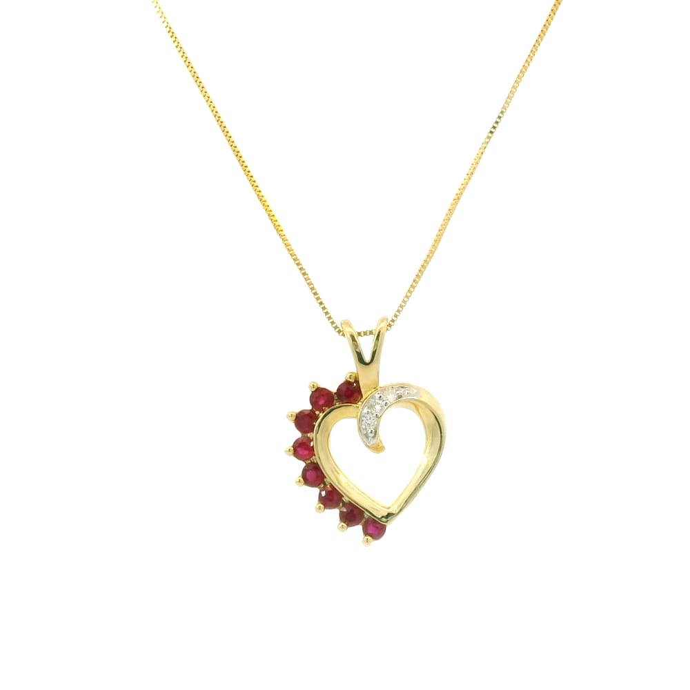 10K Yelow gold ruby and diamond heart pendant with chain