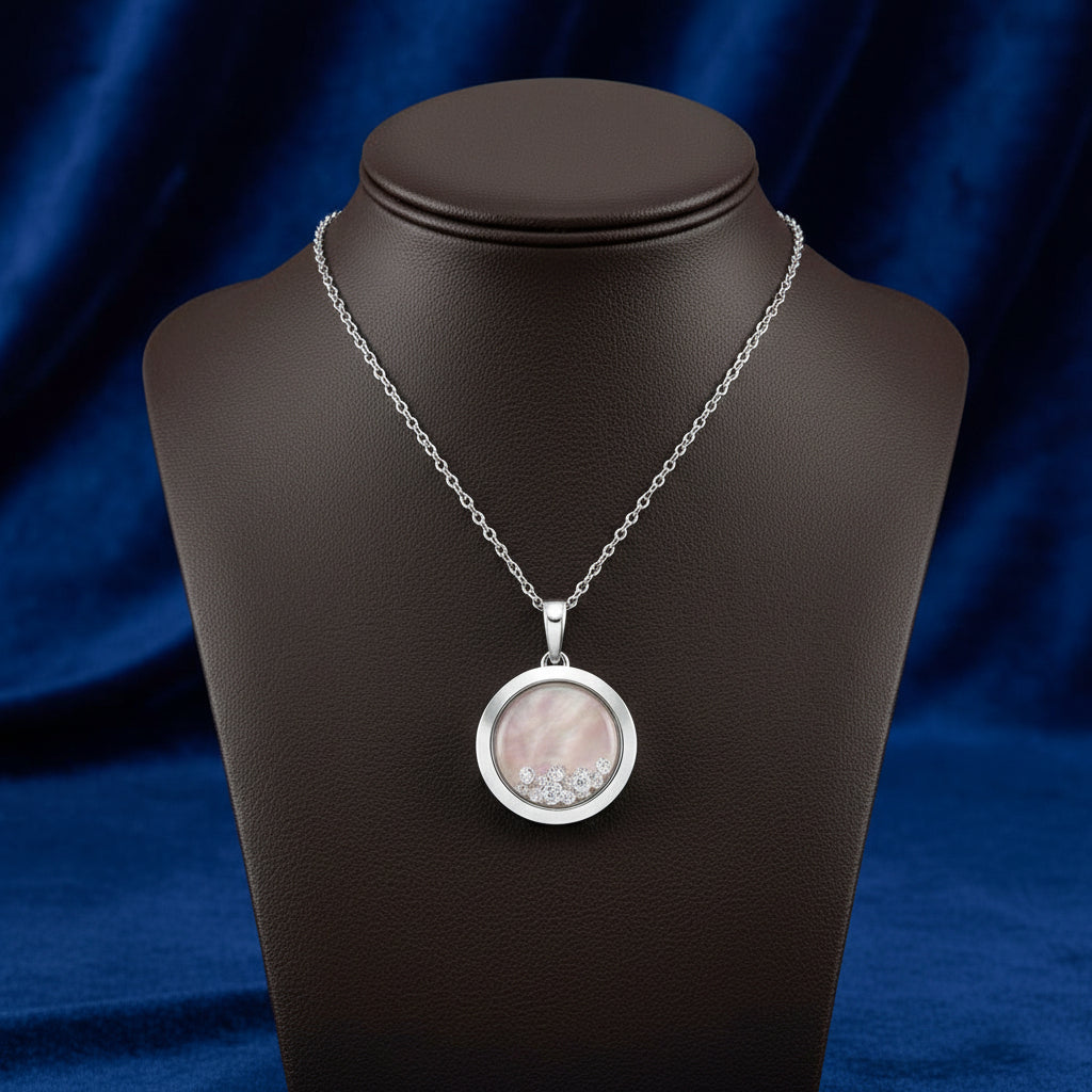 10K WG Floating Diamond MOP Pendant With Chain