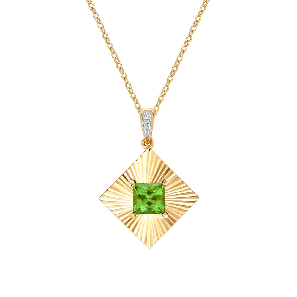 10K YG 0.70CT Peridot And 0.012CTW Diamond Pendant With Chain