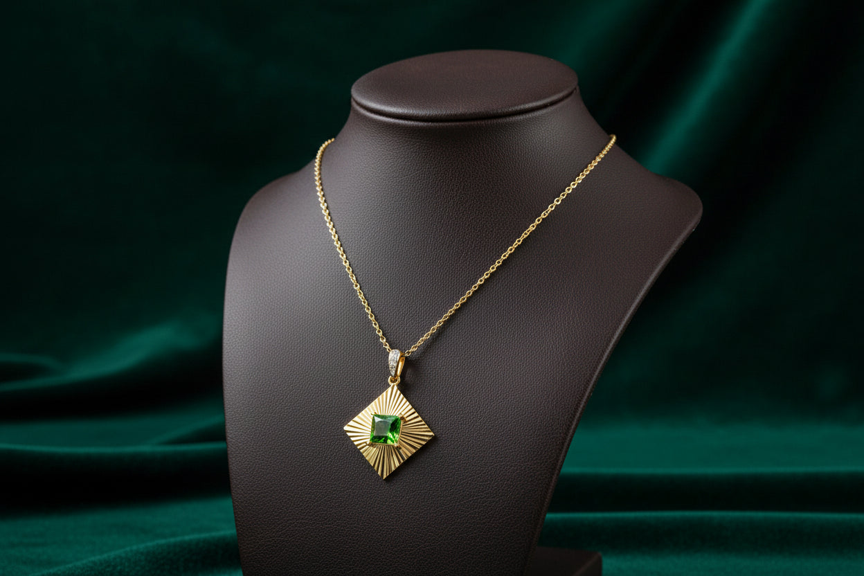 10K YG 0.70CT Peridot And 0.012CTW Diamond Pendant With Chain