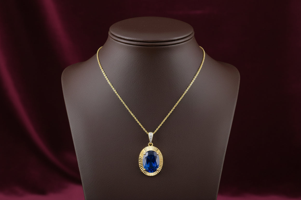 10K YG 0.57CT Lab Alexandrite And 0.01CTW Diamond Laser Cut Pendant With Chain