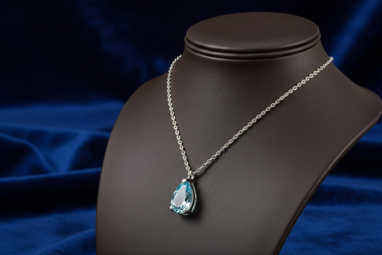 10K WG 0.80ct Pear Shaped Blue Lab Grown Diamond Pendant with Chain "Love Grown"