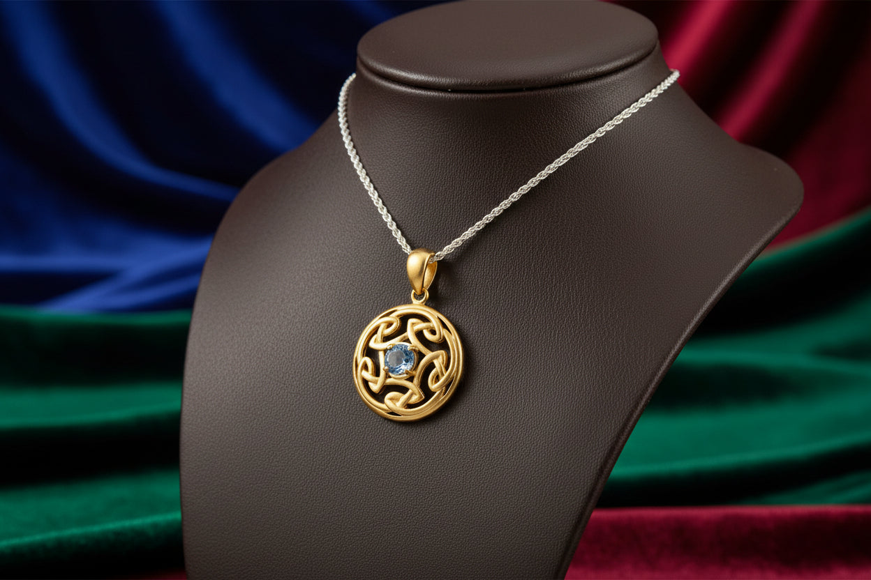 Keith Jack Sterling Silver + 24K Sandblasted Vermeil, Light Blue 5mm Moissanite Window to the Soul Pendant with Chain