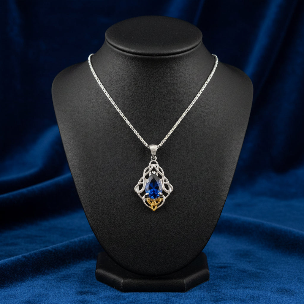 Silver and 18k Vermeil and Lab Grown Blue Sapphire Alchemy and Echoes Pendant with Chain