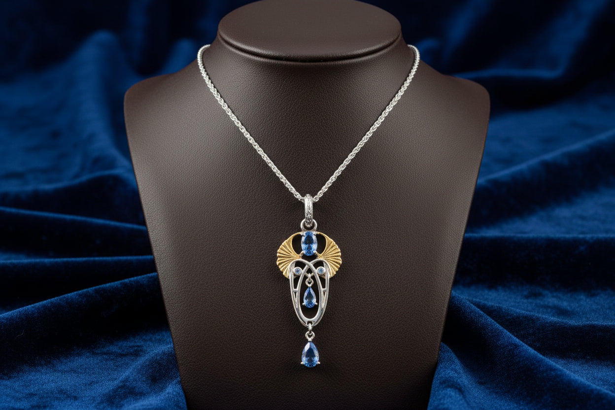 Silver and 24k Vermeil with Light Blue Moissanite Alchemy Pendant with Chain